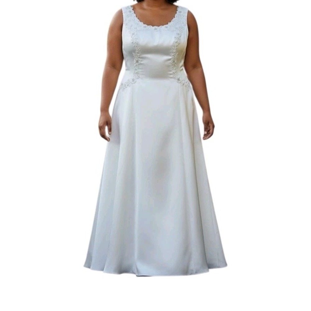 Eden Bridals Tank Sleeve Floral Wedding Dress Plus Size 20 Beaded Flower Details